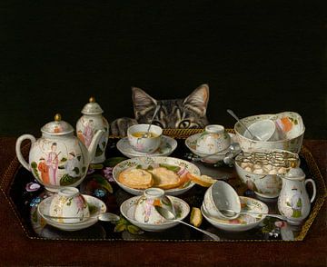 a Tea Set (with a Cat) van Marja van den Hurk