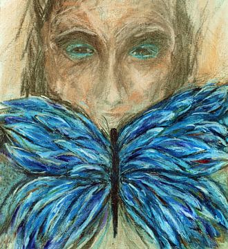 Portrait of a wise old Indian. Pastel crayon hand-painted. by Ineke de Rijk