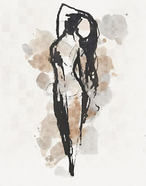 Abstract watercolour – woman in a pose – sketch-style in shades of brown and grey