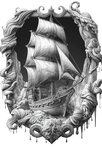 Wit marmeren zeilschip