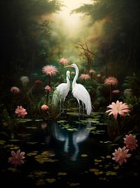 two cranes in the water