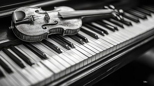 Muziekinstrument in zwart-wit