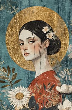 Elegante vrouw met bloemen van Imperial Art House