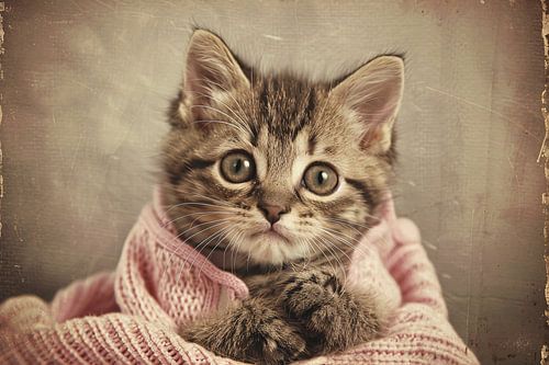 Schattige kitten gewikkeld in roze trui