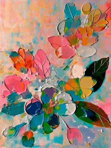 Tableau floral moderne et joyeux aux tons pastel chauds