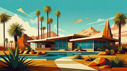 Bungalow retro Arizona desert landscape by Vlindertuin-Art