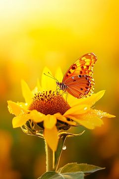 Zonnebloem en vlinder van Poster Art Shop