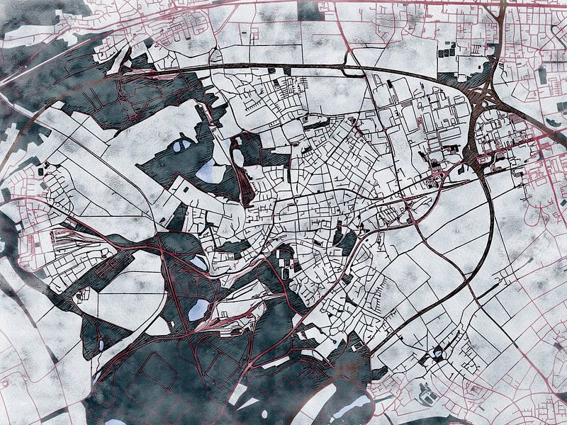 Map of Frechen with the style 'White Winter' by Maporia