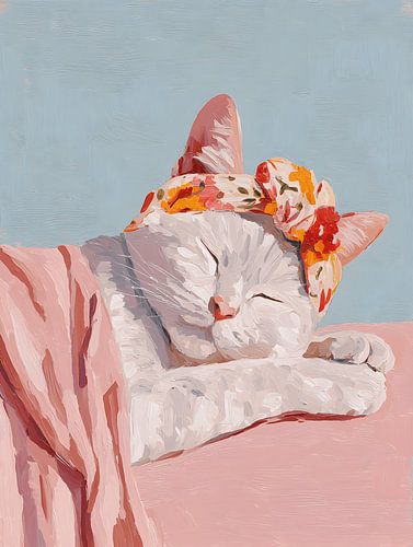 Dromende Kat met Bloemen