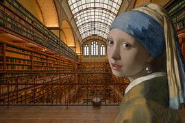 Girl with a Pearl Earring in the library Rijksmuseum Amsterdam by Digital Art Studio