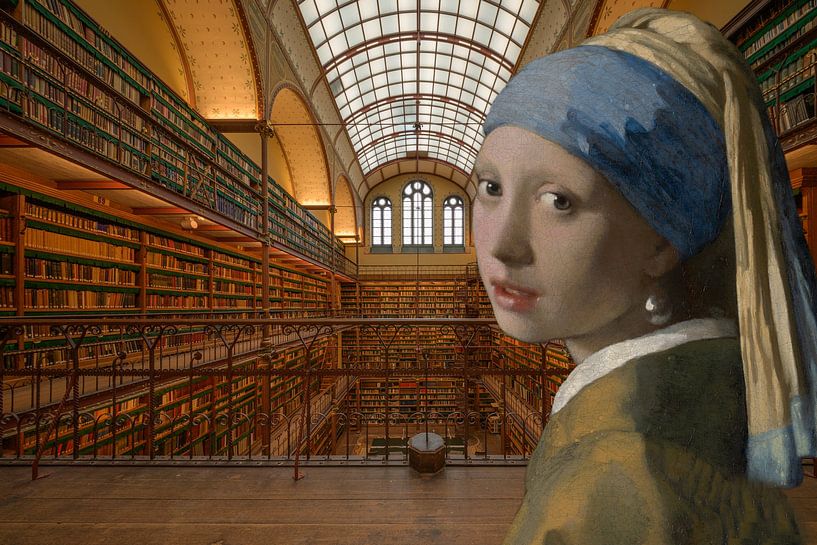 Das Mädchen mit dem Perlenohrring in der Bibliothek des Rijksmuseums Amsterdam von Digital Art Studio