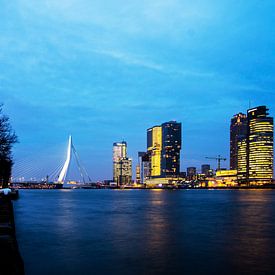 Die Erasmus-Brücke in Rotterdam bei Einbruch der Dunkelheit von Tom van Vark Photography