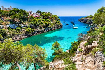 Idyllischer Blick auf eine Bucht mit Booten und Yachten auf Mallorca, Cala Pi von Alex Winter