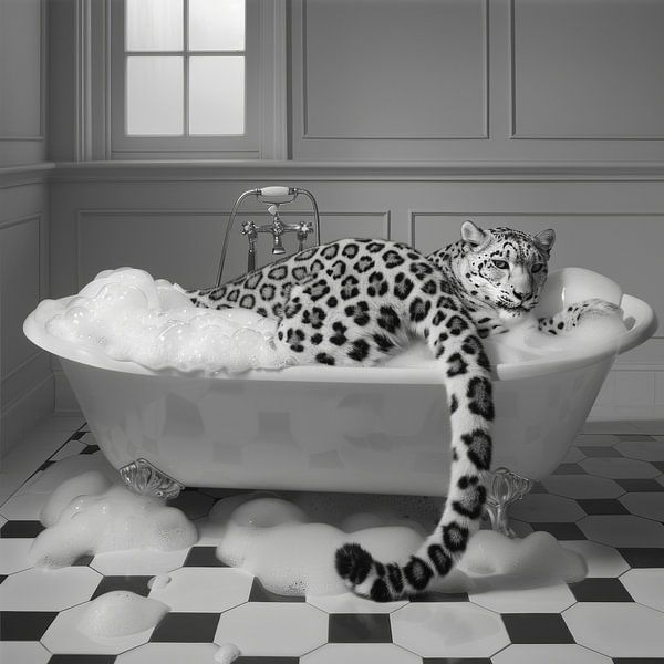 Schneeleopard in der Badewanne - Ein atemberaubendes Badezimmerbild für Ihr WC von Poster Art Shop