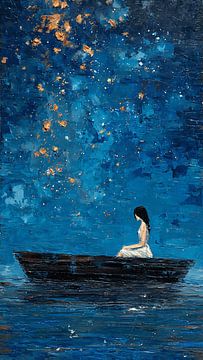 Ein Mädchen schwebt unter fallenden Sternen von Aden Pink Studio