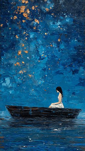 Floating Girl Under Falling Stars