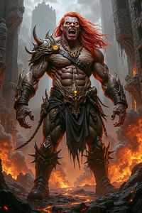 Dark Fantasy Wandbild: DRAUGVOR – Der wahnsinnige Wikinger der brennenden Ritterburg