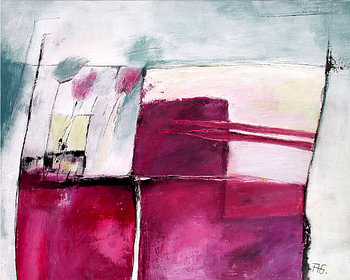 Frambozenveld - abstract schilderij in cassis- en bordeauxtinten