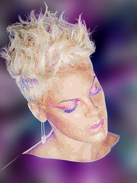 P!nk Pink Modern Abstract Portrait in Pink, Purple, Blue by Art By Dominic