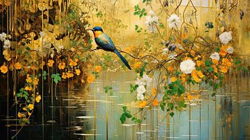 Vogel zittend boven het meer van True Nature Art