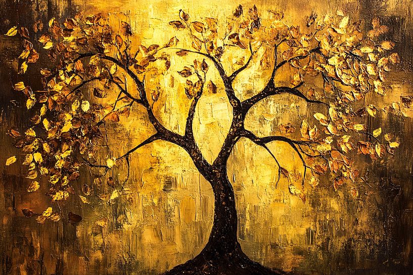 Goldener Baum mit abstrakten Blättern von Art & Soul Creations
