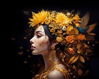 Frau mit goldenen Blumen
