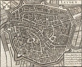 An old map of Leiden. Historical map of Leiden, Old Leiden by Nederlands Erfgoed