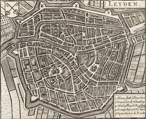 Ancienne carte de Leyde. Carte historique de Leyde, Vieux Leyde sur Nederlands Erfgoed