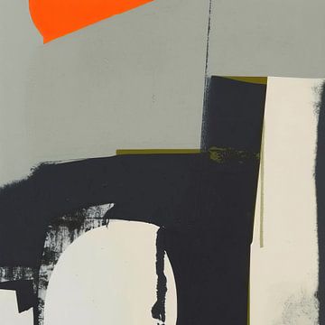 Modern abstract in zwart, grijs, wit en oranje van Studio Allee