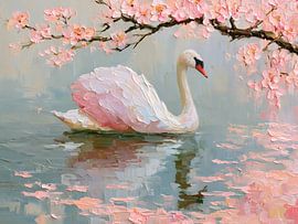 Swimming Swan beneath Cherry Blossoms by Studio Ypie