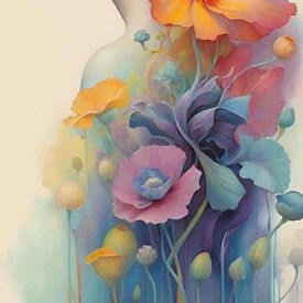 Femme aux cheveux fleuris éclatants sur Gabriela Rubtov