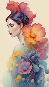 Woman with Vibrant Floral Hair by Gabriela Rubtov