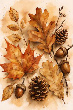 Cozy Autumn Watercolor Botanical Art Print