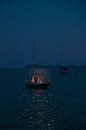 Zeilboten voor anker aan het strand bij maanlicht van Max van der Weide thumbnail