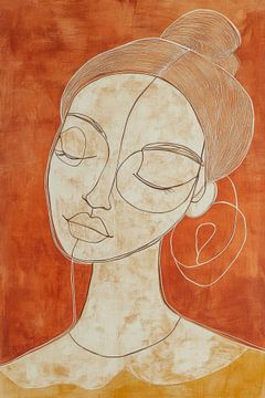 Abstracte Sereniteit Vrouwelijk Portret in Warme Tint van Eva Lee
