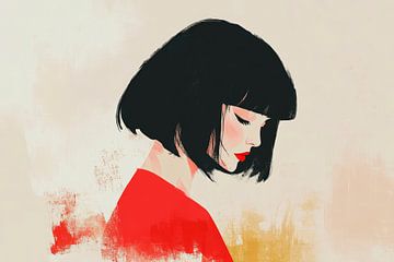 Doordacht portret van een vrouw in het rood van Poster Art Shop