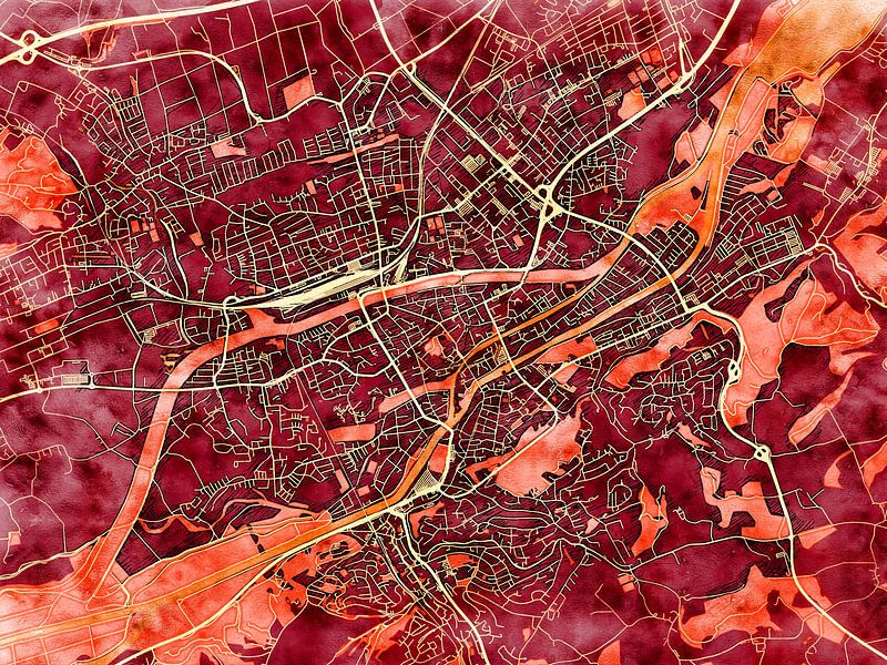 Map of Landshut with the style 'Amber Autumn' by Maporia