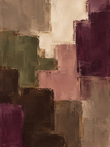 Earthy colour blocks in Bordeaux red, green and taupe