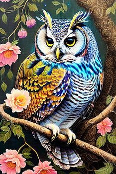 Bunte Blumeneule auf Ast