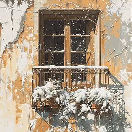 Winter Window Balcony Weathered Nostalgia Magical Scene