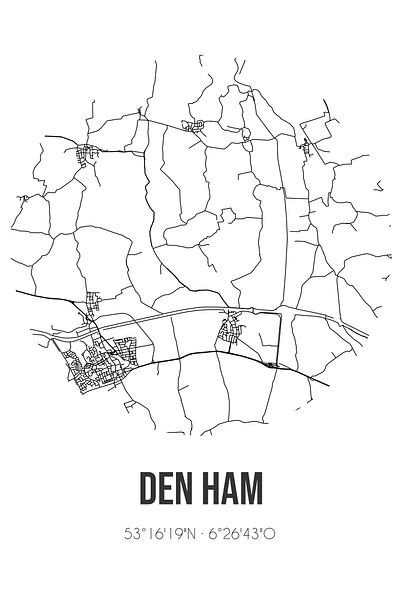 Den Ham (Groningen) | Map | Black and white by Prints of Place