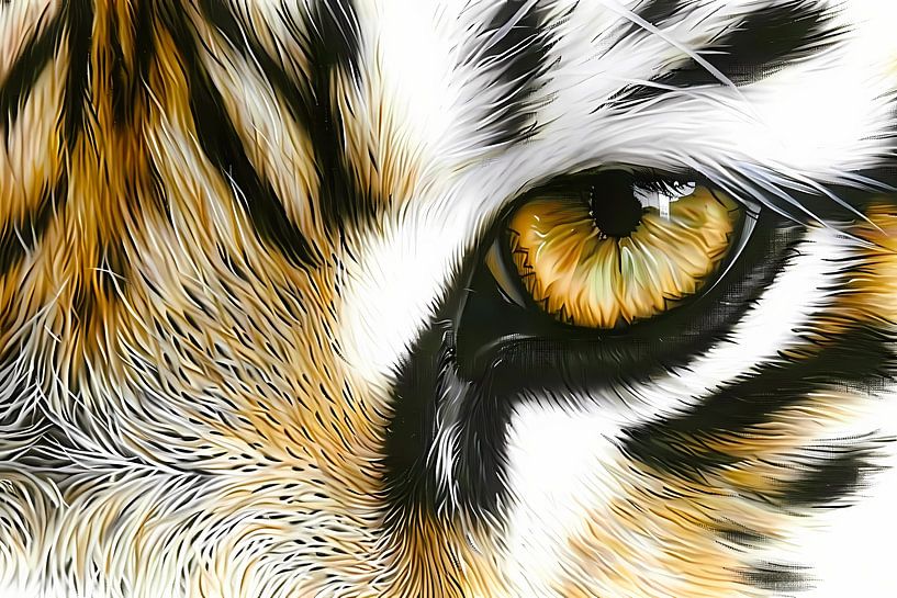 Hyperrealistisches Gemälde eines Tigerauges in Nahaufnahme von Art & Soul Creations