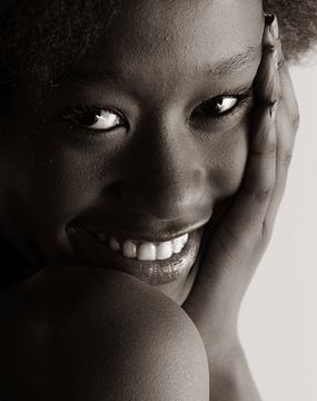 Expressive black-and-white portrait of an African beauty by Peter van Dam