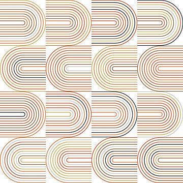 Retro industriële geometrie met lijnen in pastelkleuren nr. 10 in oranje, grijs, bruin, zwart, goud van Dina Dankers