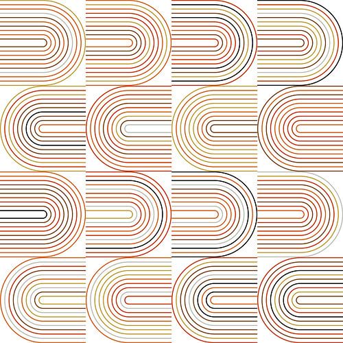 Retro industriële geometrie met lijnen in pastelkleuren nr. 10 in oranje, grijs, bruin, zwart, goud