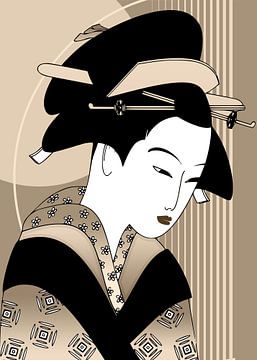 Gouden Japanse Geisha van Mad Dog Art