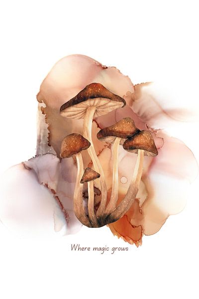 Digital Print of Mushrooms in Watercolour - "Where Magic Grows" by Rozy art