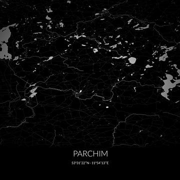 Schwarz-weiß Karte von Parchim, Mecklenburg-Vorpommern, Deutschland. von Rezona