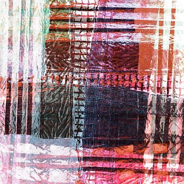 Collage ruit - strepen pastelrood van Claudia Gründler