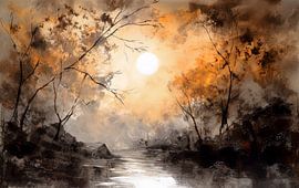 Moderne abstrakte Malerei Sonnenuntergang von Preet Lambon